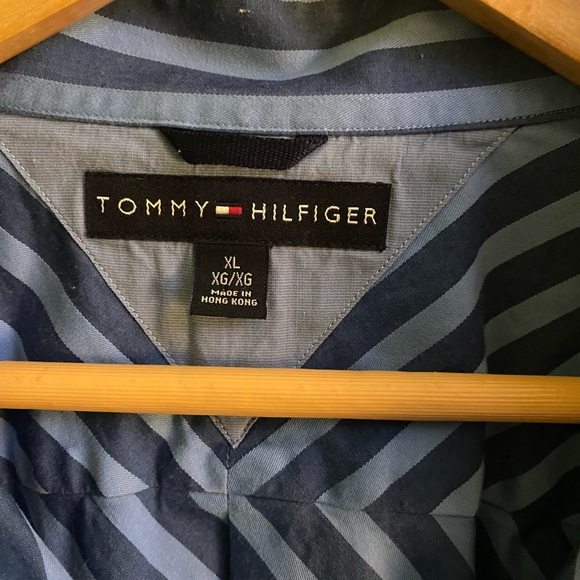 Tommy Hilfiger Mens Extra Large Long Sleeve Blue Button Up Striped Casual Shirt - Picture 2 of 5